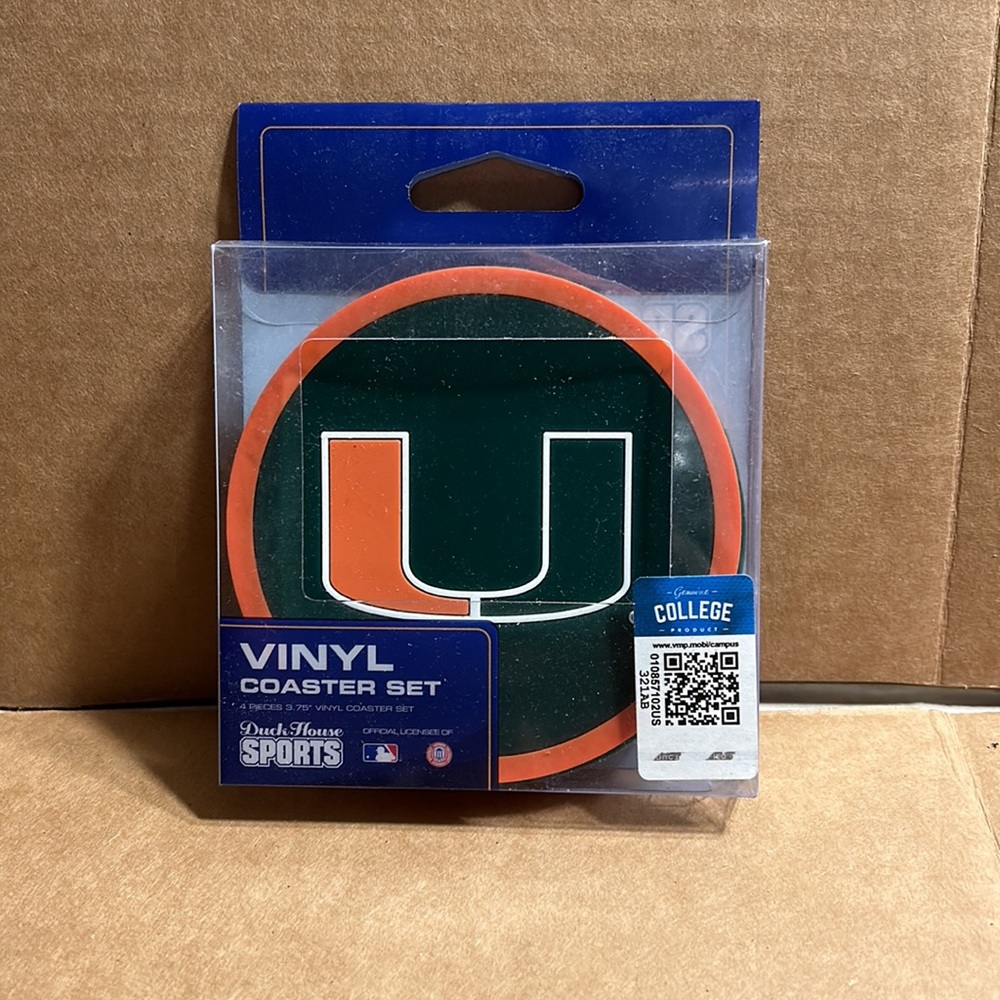 Miami Hurricanes  NCAA Vinyl Coaster Set (Pack of 4) "Brand New" in package